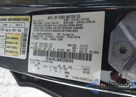 2019 Ford Fusion Hybrid Se из США, поврежденный, VIN 3FA6P0LU8KR208494